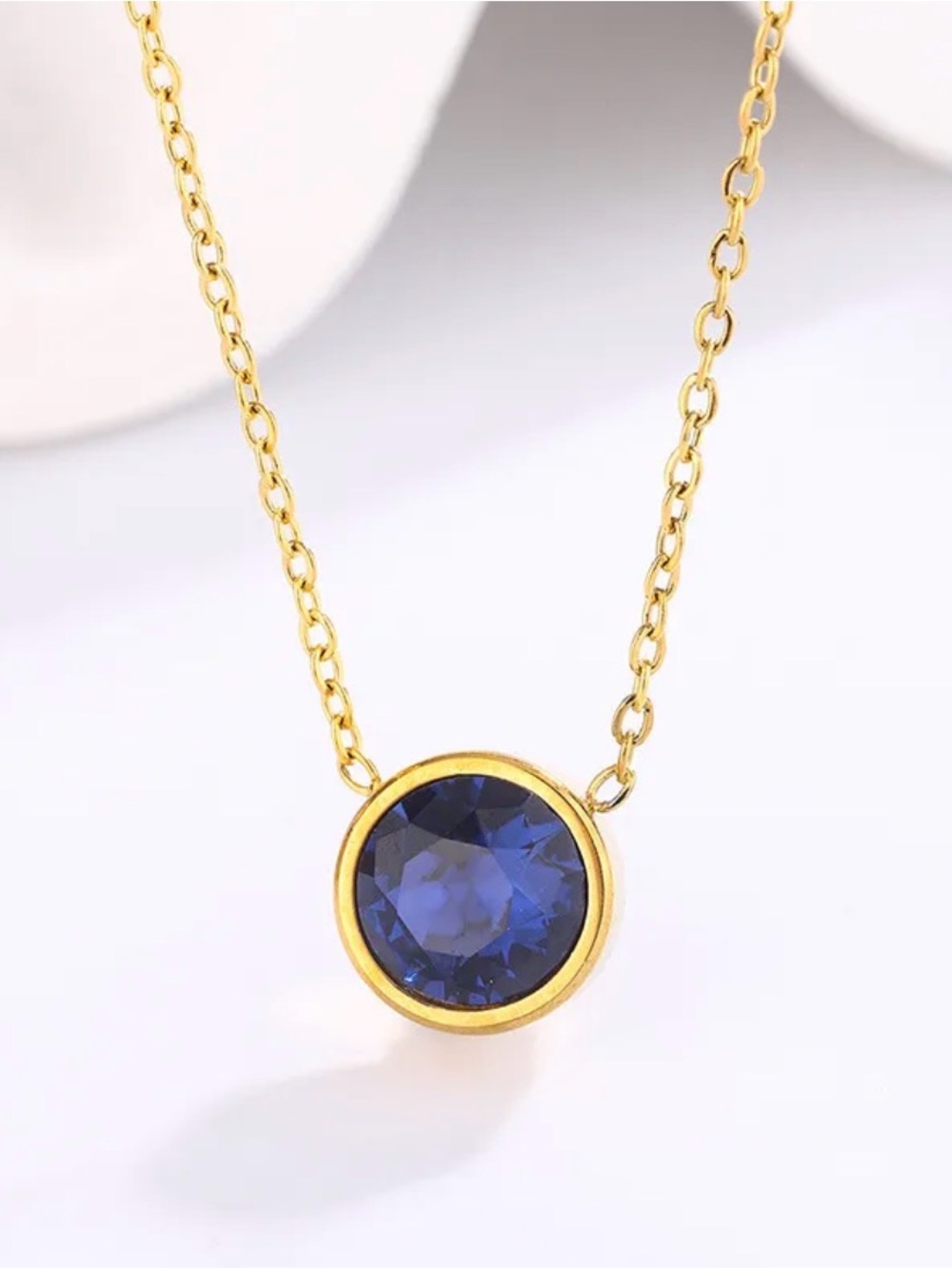 Blue Bezel Pendant Necklace | Gold Plated Stainless Steel